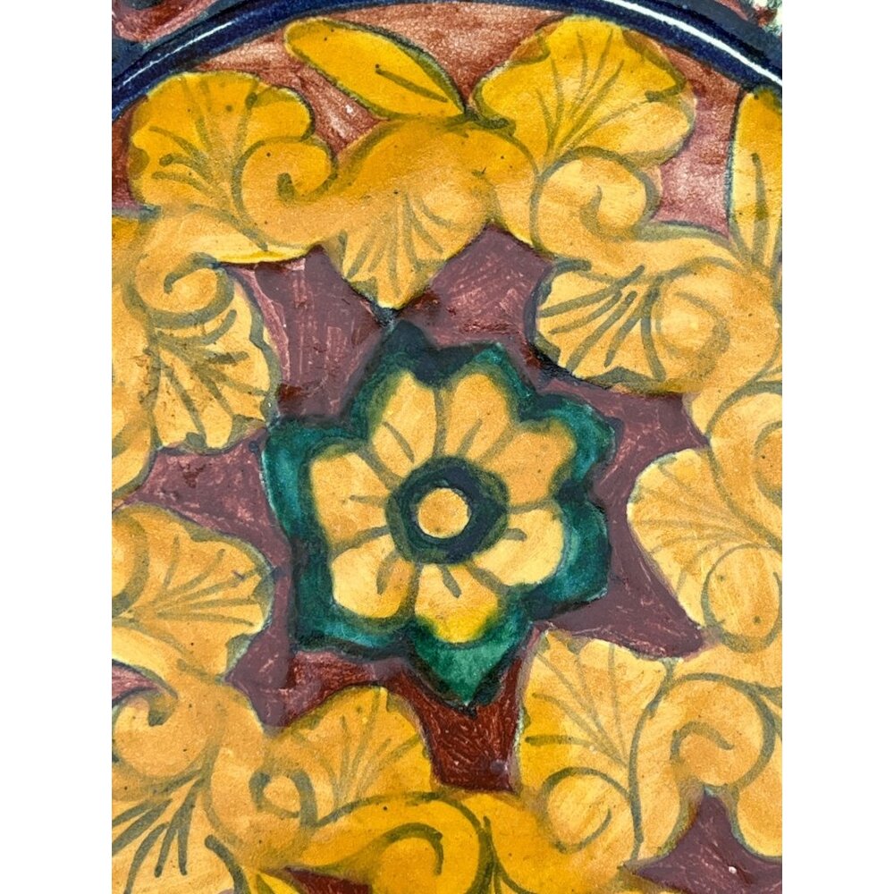 Signed Talavera Plate Ceramic Floral Design 11 3/16" Mexico Hand Painted Read - Picture 10 of 10